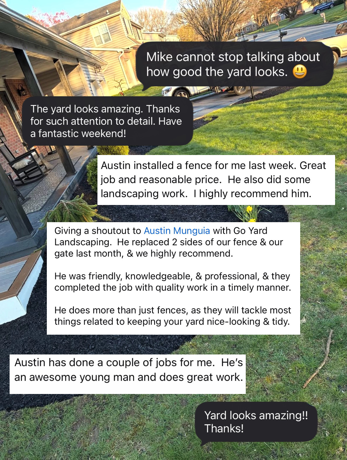 Customer reviews and referrals for Austin and Go Yard Landscaping